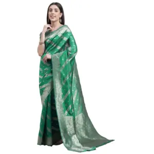 Women's Banarasi Silk Designer Weaving Saree With Unstitched Blouse (Green, 5.50 Mtrs)