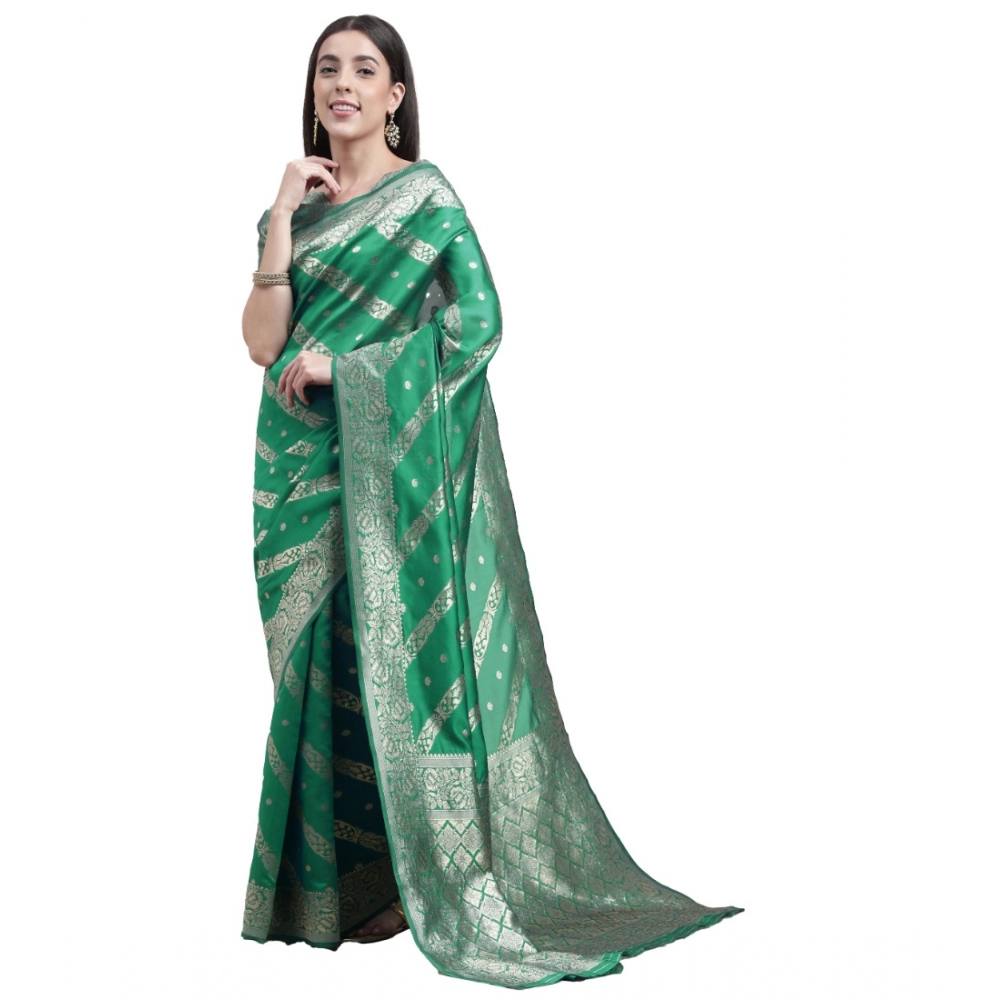 Women's Banarasi Silk Designer Weaving Saree With Unstitched Blouse (Green, 5.50 Mtrs)