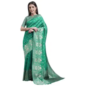 Women's Banarasi Silk Designer Weaving Saree With Unstitched Blouse (Green, 5.50 Mtrs)