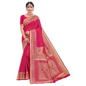 Women's Banarasi Silk Designer Weaving Saree With Unstitched Blouse (Pink, 5.50 Mtrs)