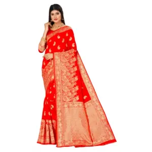 Women's Banarasi Silk Designer Weaving Saree With Unstitched Blouse (Red, 5.50 Mtrs)