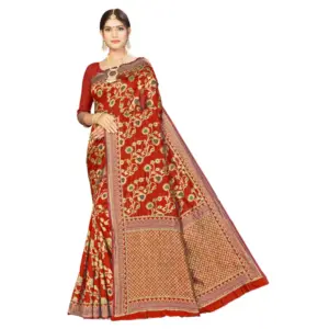 Women's Banarasi Silk Designer Weaving Saree With Unstitched Blouse (Red, 5.50 Mtrs)