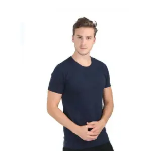 Men's?Casual Short Sleeves Cotton Round Neck T-shirt (Navy blue)