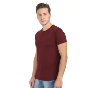 Men's?Casual Short Sleeves Cotton Round Neck T-shirt (Maroon)
