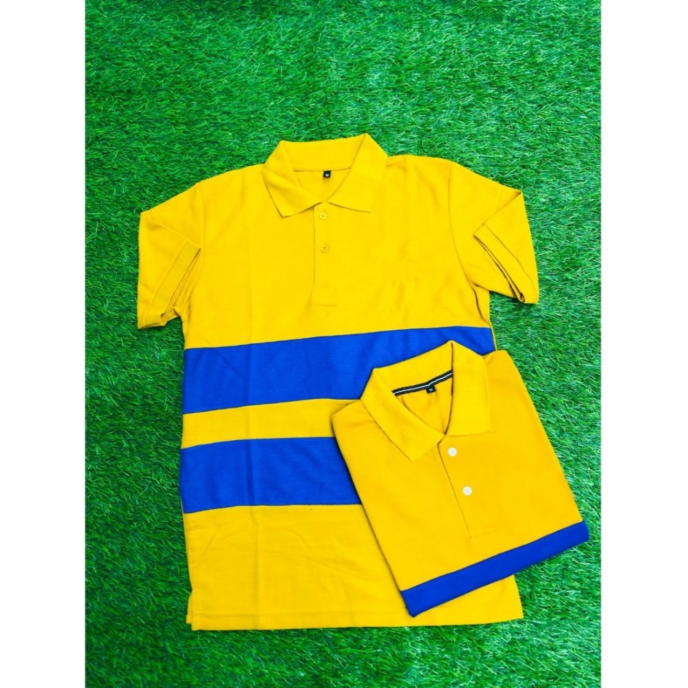Men's?Casual Short Sleeves Cotton Polo Neck T-shirt (Mustard) - Image 3