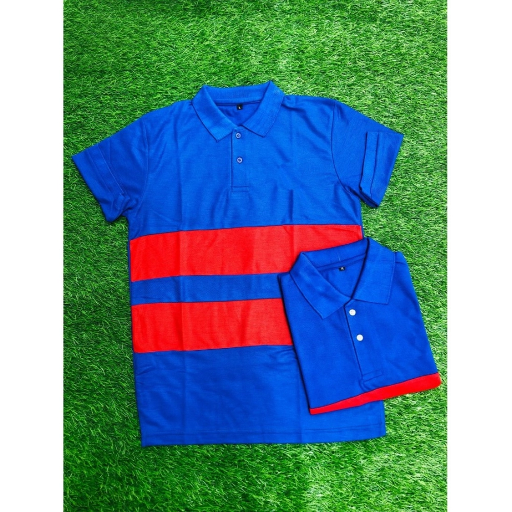 Men's?Casual Short Sleeves Cotton Polo Neck T-shirt (Blue) - Image 3