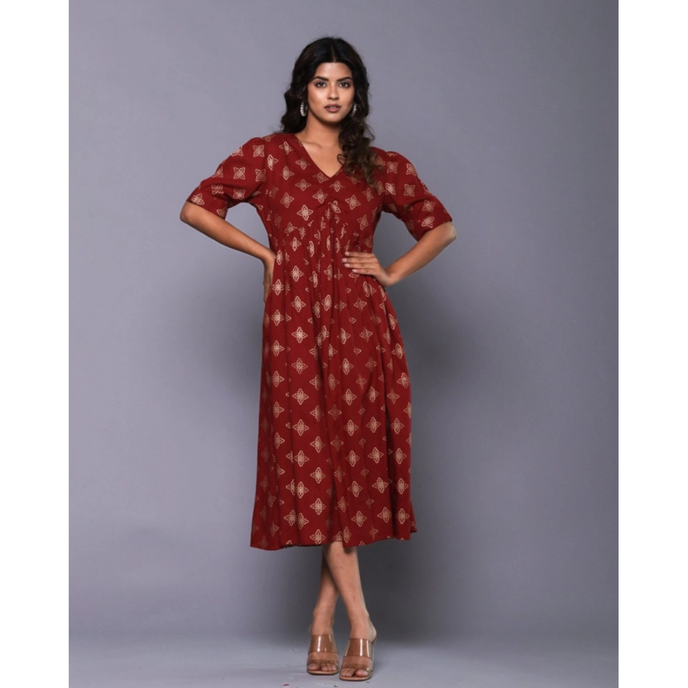 Women's Casual Viscose Rayon Half Sleeve Alia Cut Gown (Maroon) - Image 3