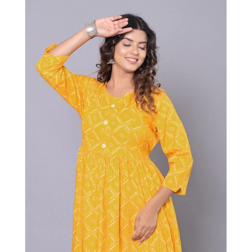 Women's Casual Viscose Rayon 3-4th Sleeve Maternity Kurti (Yellow) - Image 2