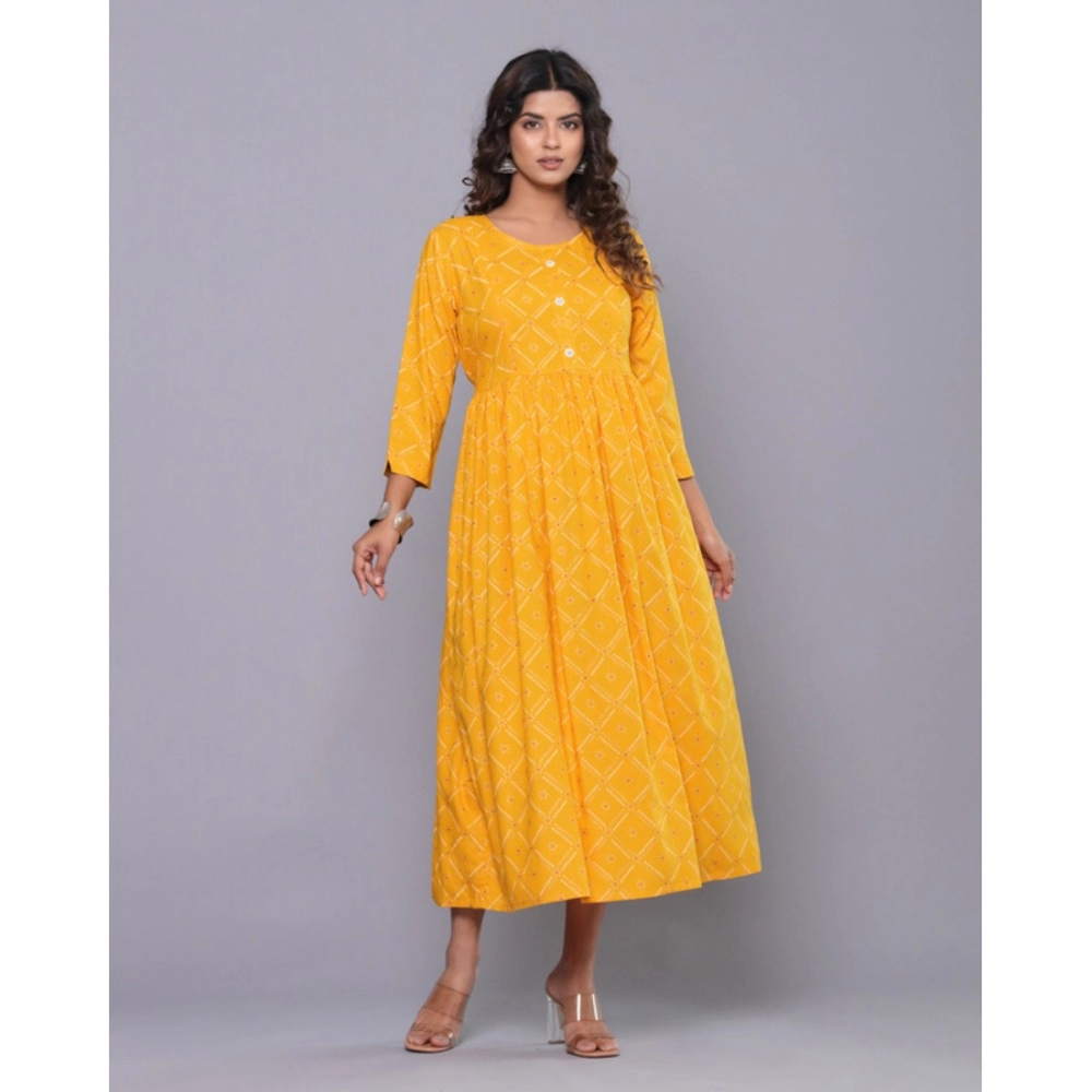 Women's Casual Viscose Rayon 3-4th Sleeve Maternity Kurti (Yellow) - Image 4
