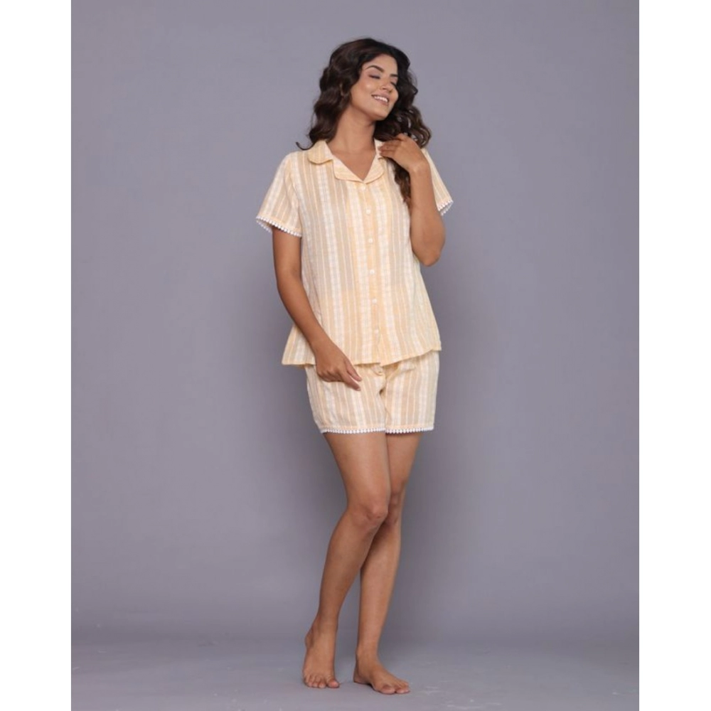 Women's Casual Cotton Short Sleeve Short Night Suit Set (Yellow) - Image 2