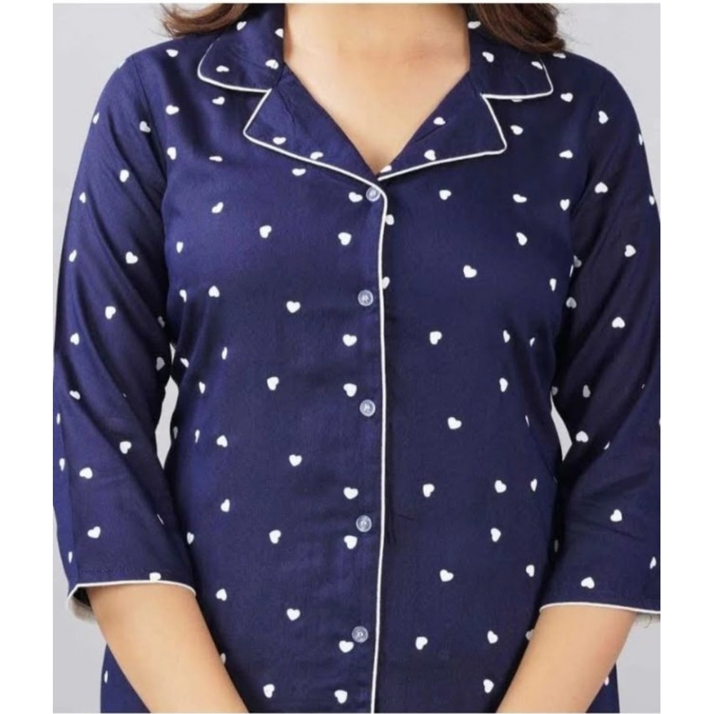 Women's Casual Rayon 3-4th Sleeve Night Suit Set (Blue) - Image 2
