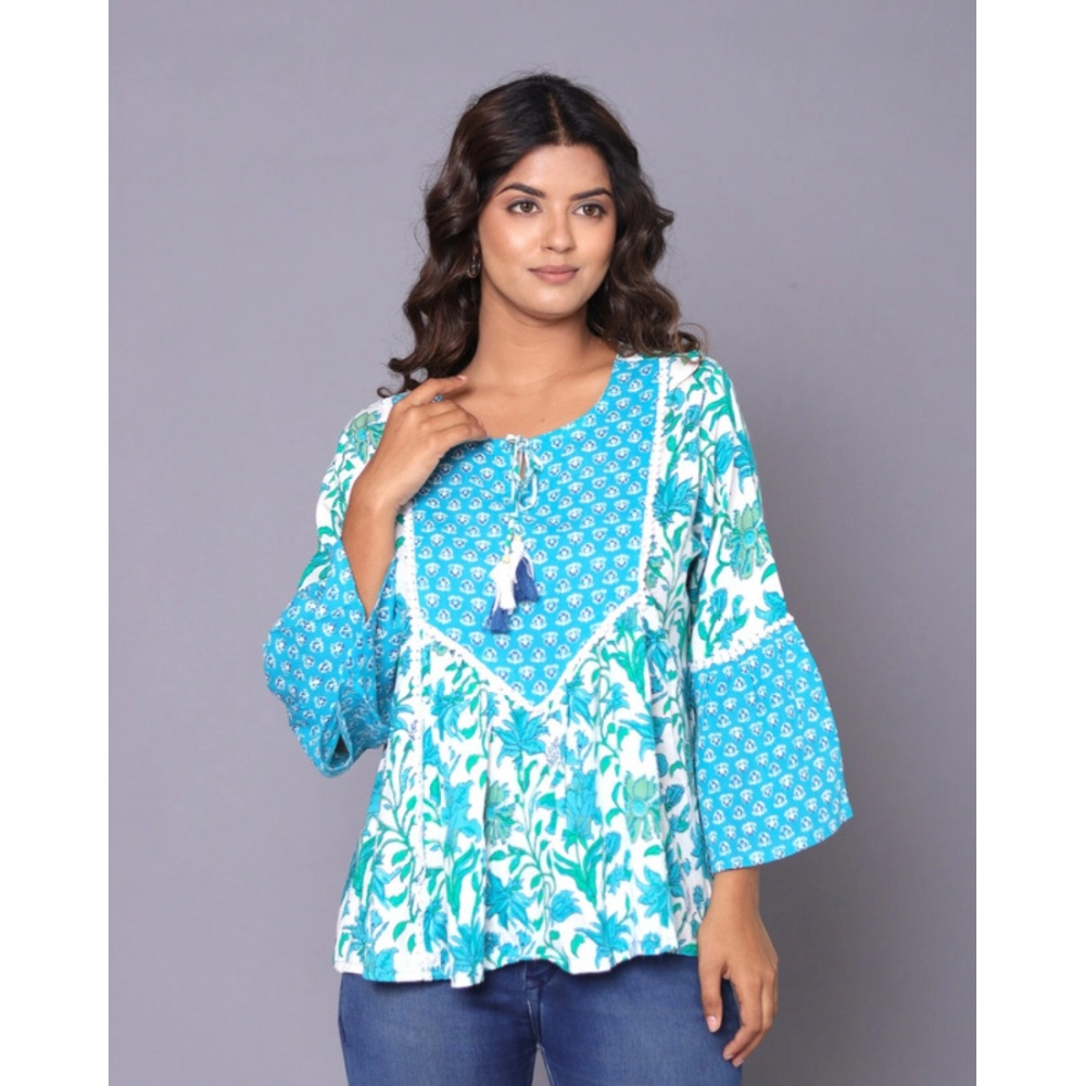 Women's Casual Rayon 3-4th Sleeve Top (Blue) - Image 3