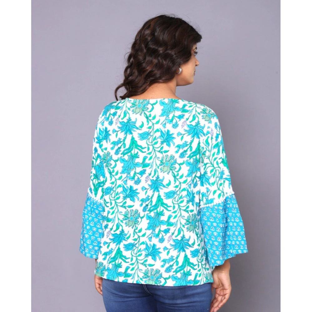 Women's Casual Rayon 3-4th Sleeve Top (Blue) - Image 6