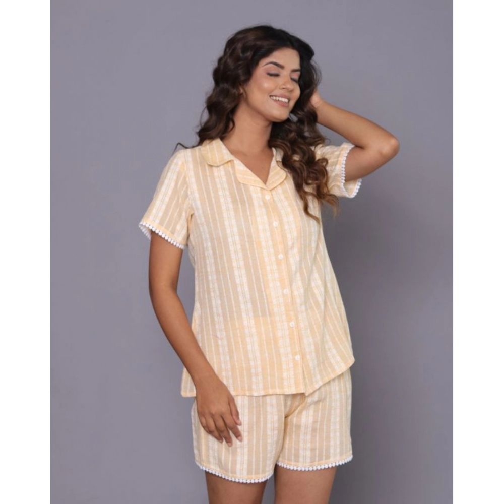 Women's Casual Cotton Short Sleeve Short Night Suit Set (Yellow) - Image 3