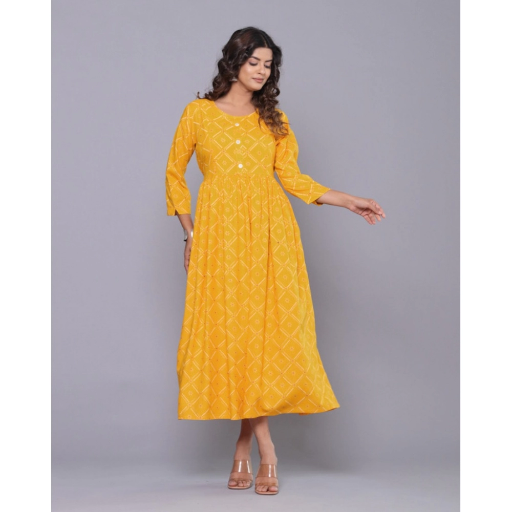 Women's Casual Viscose Rayon 3-4th Sleeve Maternity Kurti (Yellow) - Image 3
