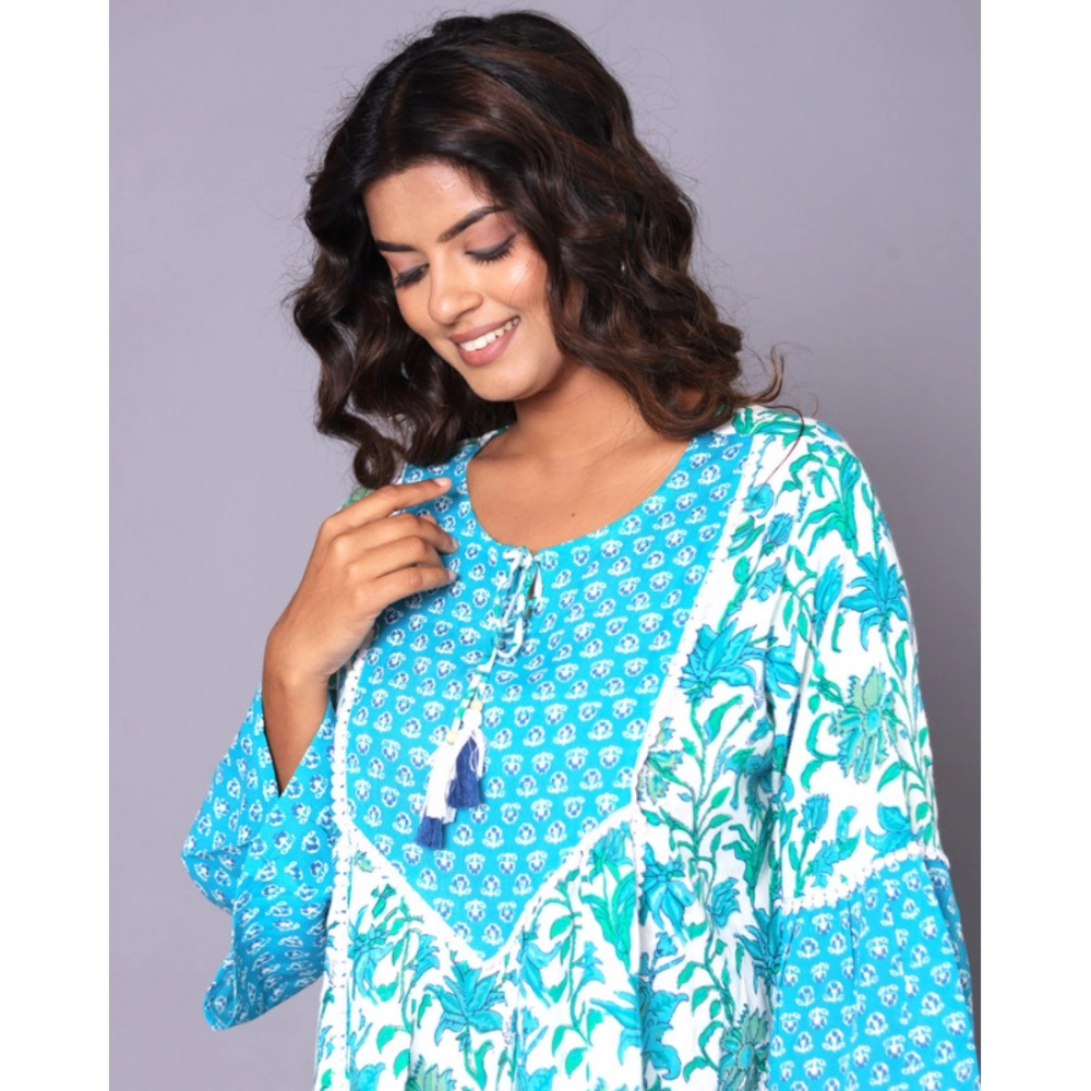 Women's Casual Rayon 3-4th Sleeve Top (Blue) - Image 2