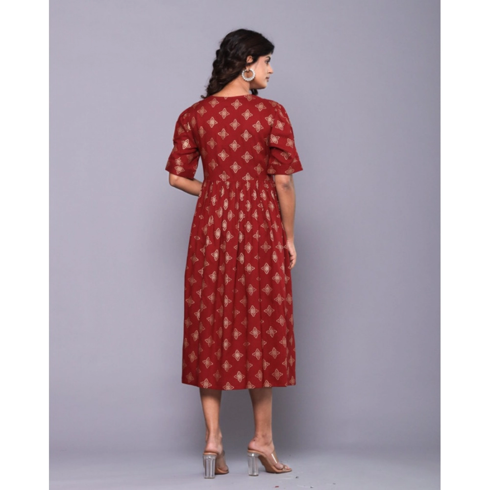 Women's Casual Viscose Rayon Half Sleeve Alia Cut Gown (Maroon) - Image 5