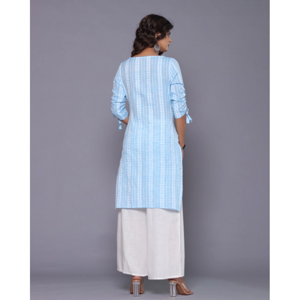 Women's Casual Cotton Blend 3-4th Sleeve Straight Kurti (Aqua Blue) - Image 6