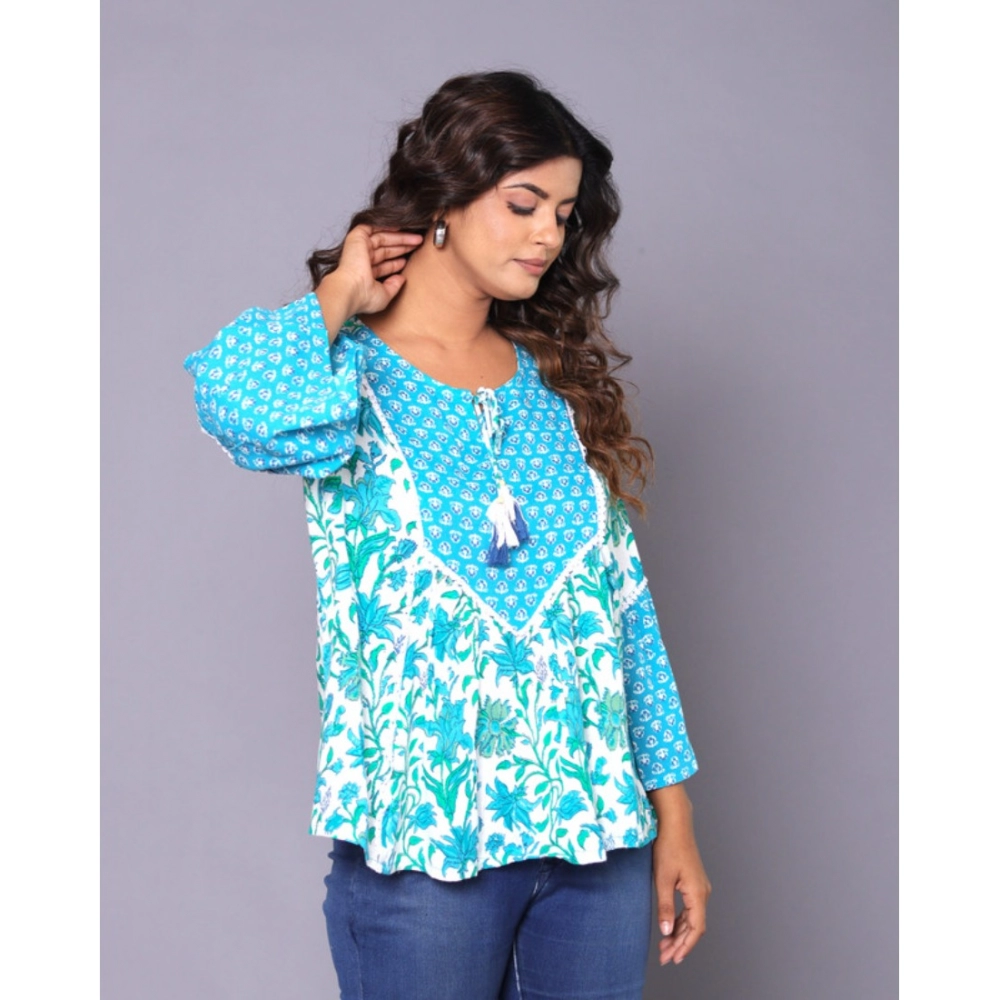 Women's Casual Rayon 3-4th Sleeve Top (Blue) - Image 4