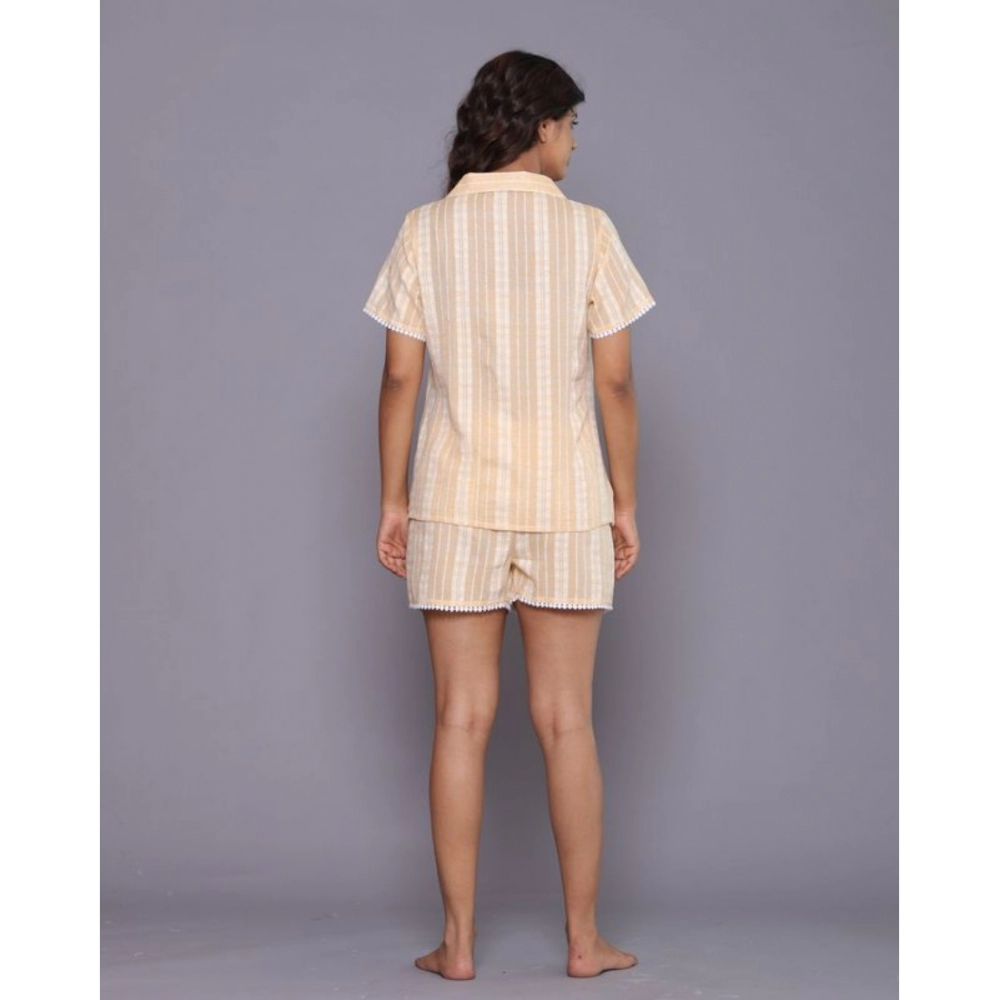 Women's Casual Cotton Short Sleeve Short Night Suit Set (Yellow) - Image 6