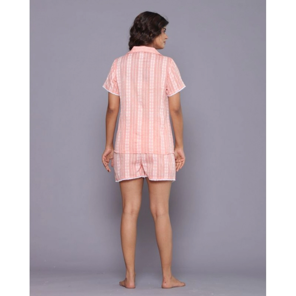 Women's Casual Cotton Short Sleeve Short Night Suit Set (Orange) - Image 6
