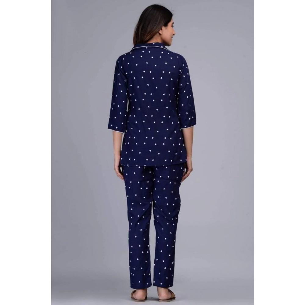 Women's Casual Rayon 3-4th Sleeve Night Suit Set (Blue) - Image 6