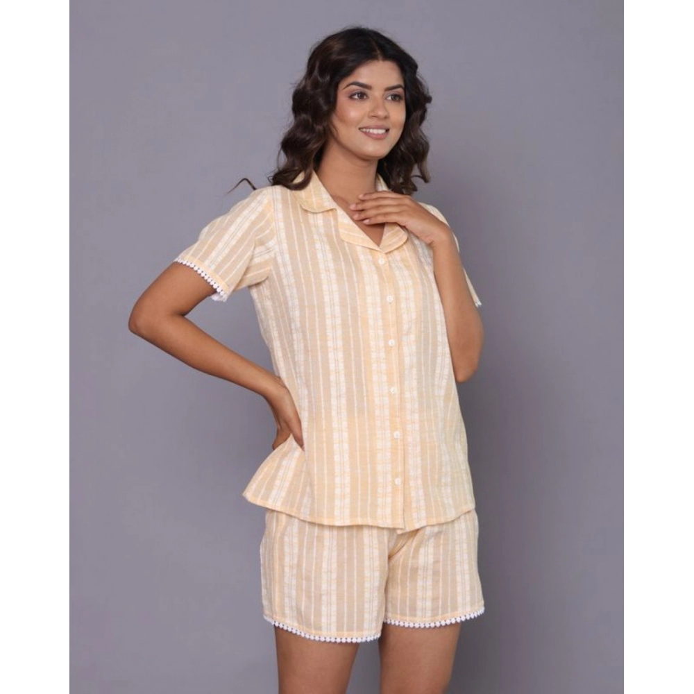 Women's Casual Cotton Short Sleeve Short Night Suit Set (Yellow) - Image 4