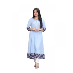 Women's Casual Viscose Rayon 3-4th Sleeve Kurti (Light Blue)