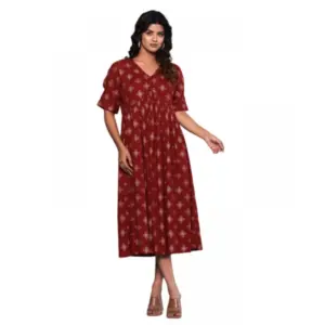 Women's Casual Viscose Rayon Half Sleeve Alia Cut Gown (Maroon)