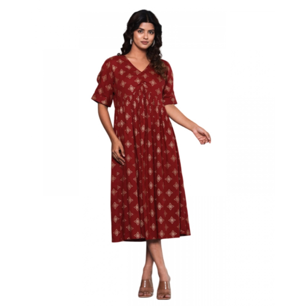Women's Casual Viscose Rayon Half Sleeve Alia Cut Gown (Maroon)