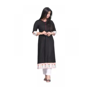 Women's Casual Viscose Rayon 3-4th Sleeve Kurti (Black)