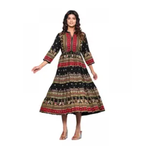 Women's Casual Viscose Rayon 3-4th Sleeve Gown (Black)