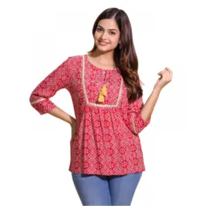 Women's Casual Rayon 3-4th Sleeve Top (Red)