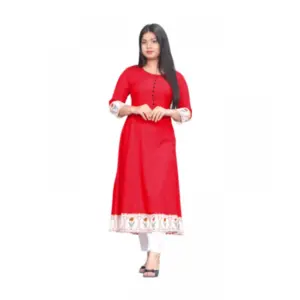 Women's Casual Viscose Rayon 3-4th Sleeve Kurti (Red)