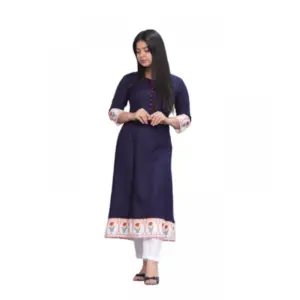 Women's Casual Viscose Rayon 3-4th Sleeve Kurti (Navy Blue)