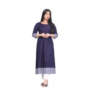 Women's Casual Viscose Rayon 3-4th Sleeve Kurti (Navy Blue)