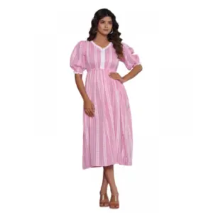 Women's Casual Cotton Blend Short Sleeve Gown (Pink)