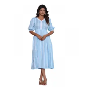 Women's Casual Cotton Blend Short Sleeve Gown (Aqua Blue)