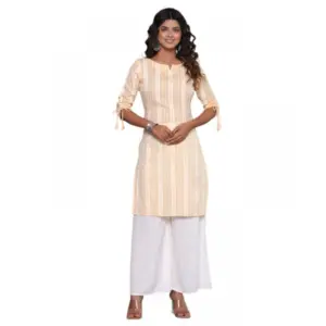 Women's Casual Cotton Blend 3-4th Sleeve Straight Kurti (Yellow)