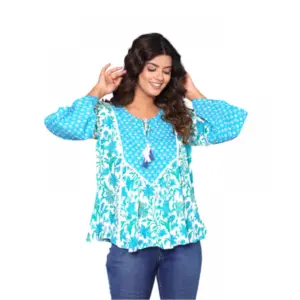Women's Casual Rayon 3-4th Sleeve Top (Blue)