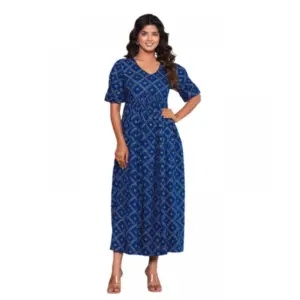 Women's Casual Viscose Rayon Half Sleeve Alia Cut Gown (Blue)