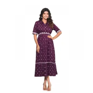 Women's Casual Viscose Rayon Half Sleeve A-line Gown (Purple)