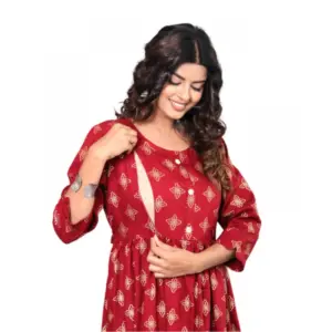Women's Casual Viscose Rayon 3-4th Sleeve Maternity Kurti (Maroon)