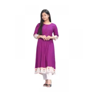 Women's Casual Viscose Rayon 3-4th Sleeve Kurti (Purple)