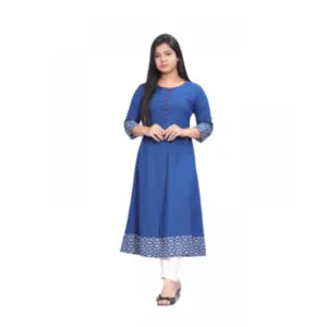 Women's Casual Viscose Rayon 3-4th Sleeve Kurti (Indigo Blue)