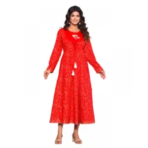 Women's Casual Viscose Rayon 3-4th Sleeve A-line Gown (Red)