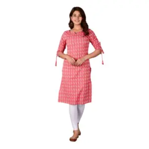 Women's Casual Cotton 3-4th Sleeve Kurti (Orange)