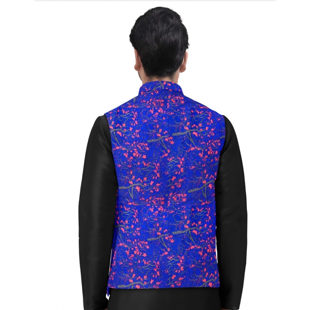 Men's Jacquard Printed Full Sleeve Waistcoat (Blue) - Image 4