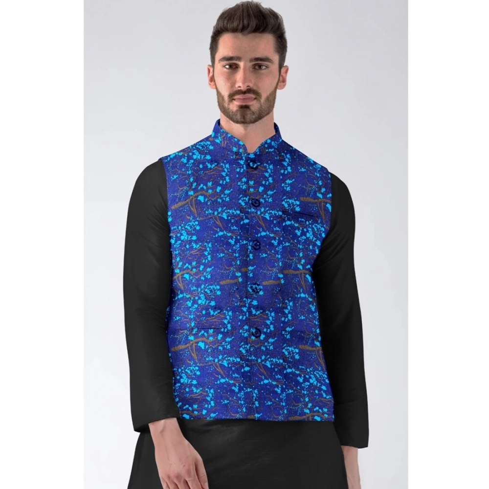 Men's Jacquard Printed Full Sleeve Waistcoat (Blue) - Image 2