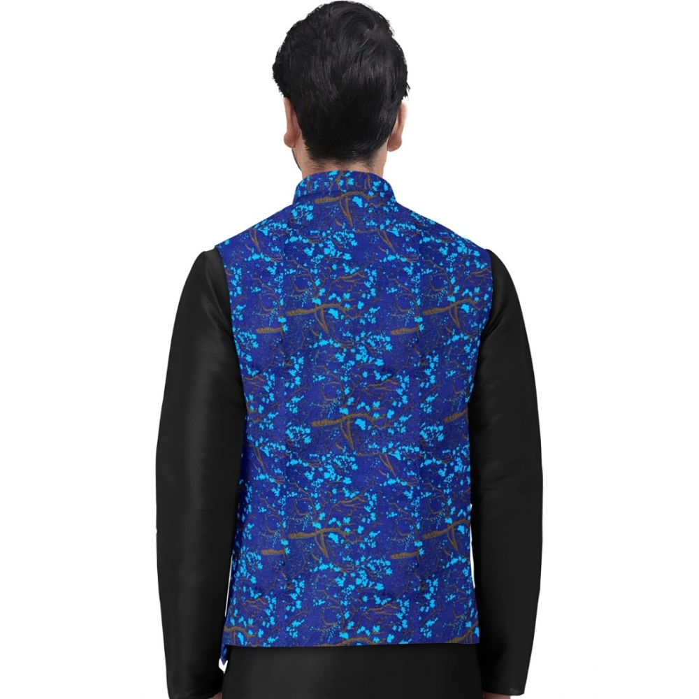 Men's Jacquard Printed Full Sleeve Waistcoat (Blue) - Image 4